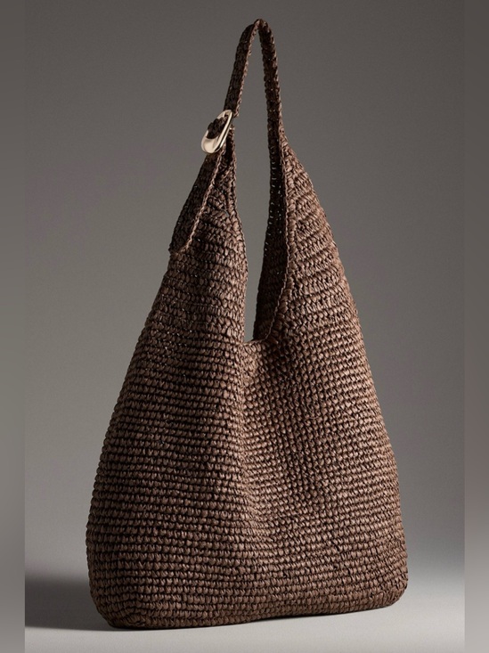 Anthropologie Handbags - Anthropologie Love Knot Slouchy Bag - Raffia Buckle Edition in Chocolate